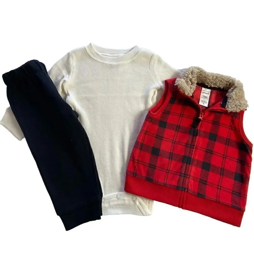 CARTER’S BOYS 12M PLAID 3-PIECE VEST SET